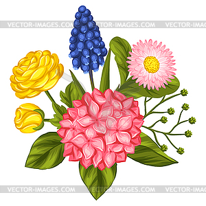 Bouquet with garden flowers. Decorative hortense, - vector clip art