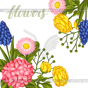 Invitation card with garden flowers. Decorative - vector clip art