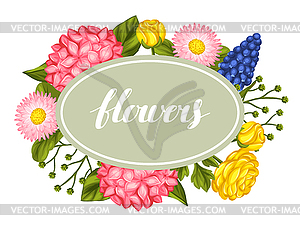 Invitation card with garden flowers. Decorative - vector image