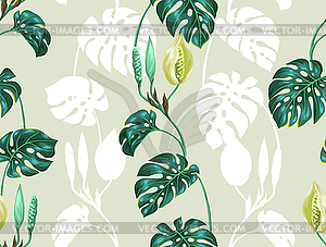 Seamless pattern with monstera leaves. Decorative - vector clipart