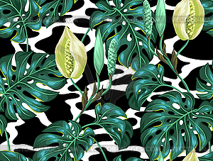 Seamless pattern with monstera leaves. Decorative - vector clip art