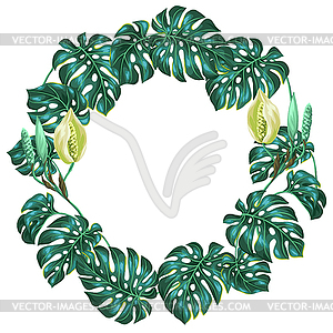 Frame with monstera leaves. Decorative tropical - vector image