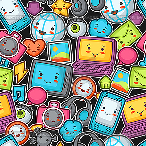 Kawaii gadgets social network seamless pattern. - vector image