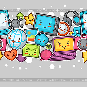 Kawaii gadgets social network seamless pattern. - vector clip art