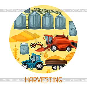 Harvesting background. Combine harvester, tractor - vector clipart / vector image