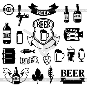 Set of badges and labels with beer objects for - vector clip art