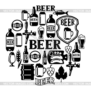 Beer icon and objects set for design - vector image