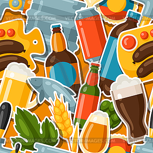 Seamless pattern with beer stickers and objects - vector clip art