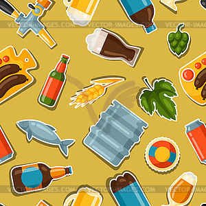 Seamless pattern with beer stickers and objects - vector image