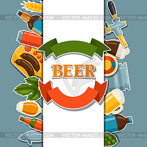 Background design with beer stickers and objects - vector clipart