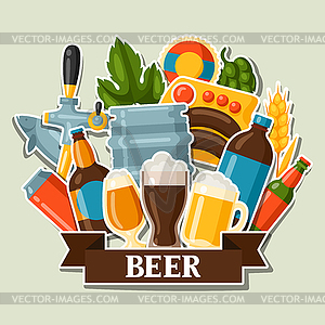 Background design with beer stickers and objects - royalty-free vector clipart