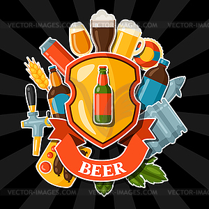 Background design with beer stickers and objects - vector image