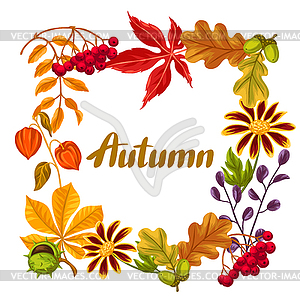 Frame with autumn leaves and plants. Design for - vector image