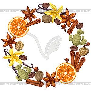 Frame design with various spices. anise, cloves, - vector clip art