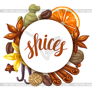 Background design with various spices. anise, - vector clipart