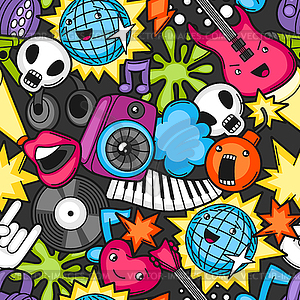 Music party kawaii seamless pattern. Musical - vector image