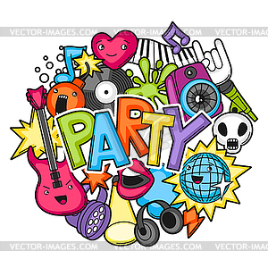 Music party kawaii design. Musical instruments, - vector image