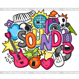 Music party kawaii design. Musical instruments, - vector clipart