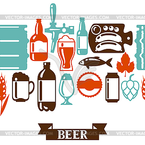 Seamless pattern with beer icons and objects - vector clip art