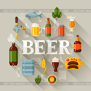 Background design with beer icons and objects - color vector clipart