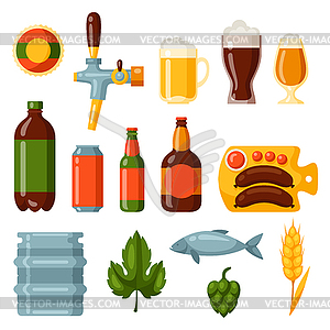Beer icon and objects set for design - vector image