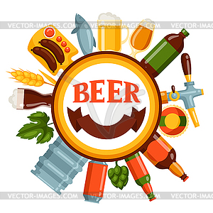 Background design with beer icons and objects - vector image