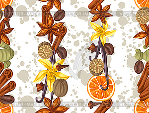 Seamless pattern with various spices. anise, cloves - vector image