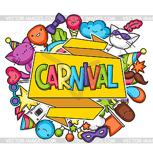 Carnival party kawaii background. Cute cats, - vector clipart