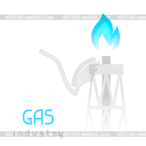 Gas rig drilling equipment with flame. Industrial - vector image