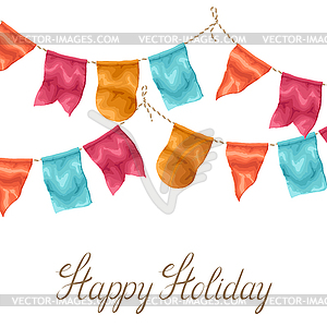 Happy holiday greeting card with garland of flags - vector image