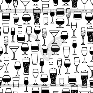 Alcohol drinks seamless pattern. Glasses for - vector clip art