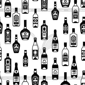 Alcohol drinks seamless pattern. Bottles for - vector clipart