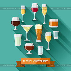 Alcohol drinks background design. Glasses for - vector clip art