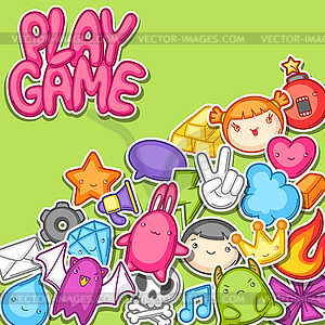 Game kawaii background. Cute gaming design elements - vector clipart