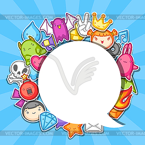 Game kawaii background. Cute gaming design elements - vector image