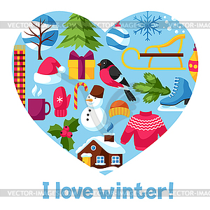 I love winter. Merry Christmas, Happy New Year - vector image