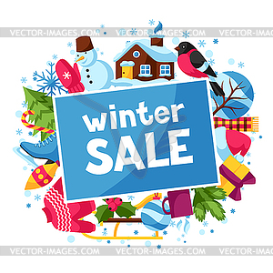 Winter sale background. Merry Christmas, Happy New - vector clipart