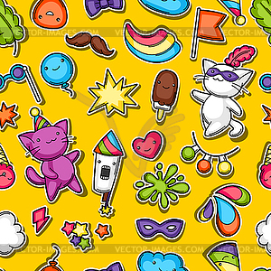 Carnival party kawaii seamless pattern. Cute sticke - vector image