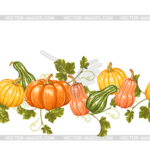 Seamless border with pumpkins. Decorative ornament - vector image