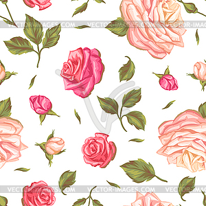 Seamless pattern with vintage roses. Decorative - color vector clipart