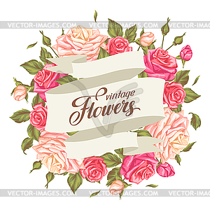 Invitation card with vintage roses. Decorative retr - vector clipart