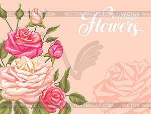 Invitation card with vintage roses. Decorative retr - vector image