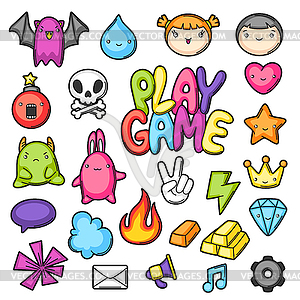 Game kawaii collection. Cute gaming design elements - vector clipart / vector image