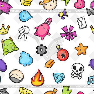 Game kawaii seamless pattern. Cute gaming design - vector image