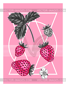 Abstract poster with strawberries in pop art style - vector clip art