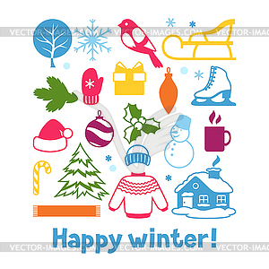 Set of winter objects. Merry Christmas, Happy New - vector clipart
