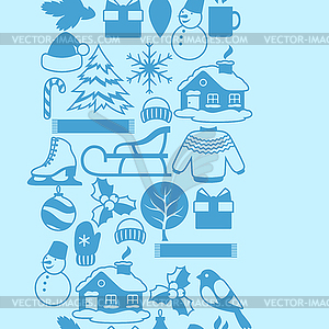 Seamless pattern with winter objects. Merry - vector EPS clipart