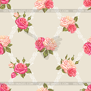 Seamless pattern with vintage roses. Decorative - vector clip art