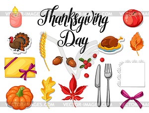 Thanksgiving Day set of object. Autumn and holiday - vector clip art