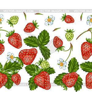 Seamless pattern with red strawberries. Decorative - stock vector clipart